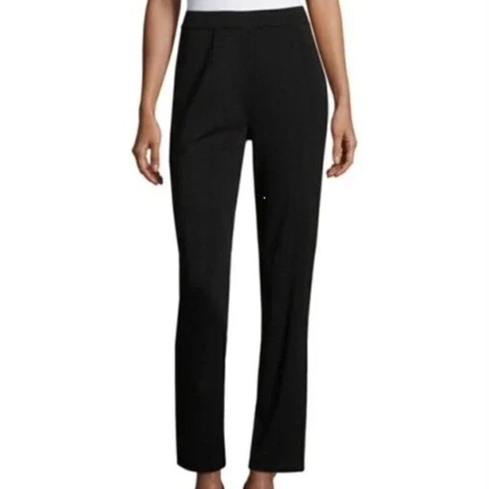 Misook Women's High Rise Knit Straight Leg Black Wrinkle Free Pants sz L